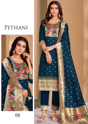 Paithani Vol 1 Jacquard Weaving Zari Work Paithani Silk Suit Nevy Blue Color DN 08