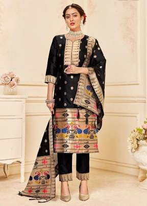 Paithani Vol 2 Jacquard Weaving Zari Work Paithani Silk Suit Black Color 