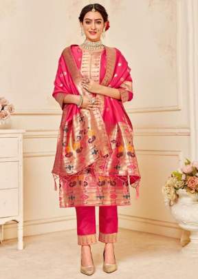 Paithani Vol 2 Jacquard Weaving Zari Work Paithani Silk Suit Dark Pink Color 