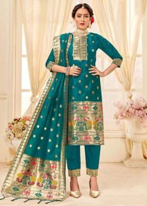 Paithani Vol 2 Jacquard Weaving Zari Work Paithani Silk Suit Rama Green Color 