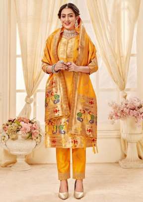 Paithani Vol 2 Jacquard Weaving Zari Work Paithani Silk Suit Yellow Color 