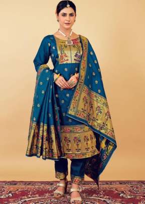 Paithani Vol 3 Jacquard  Weaving Zari Work  Paithani Silk Suit  Blue Color 