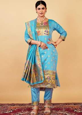 Paithani Vol 3 Jacquard  Weaving Zari Work  Paithani Silk Suit  Sky Color 