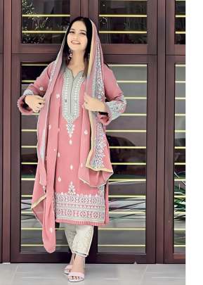  Exclusive Heavy Faux Georgette  Embroidered Sequence  With Dimond And Mirror Work Pakistani Suit Light Pink Color DN 189