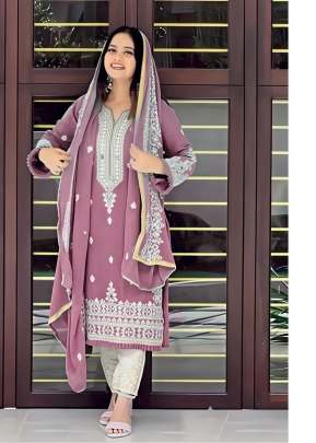  Exclusive Heavy Faux Georgette  Embroidered Sequence  With Dimond And Mirror Work Pakistani Suit Purple Color DN 189