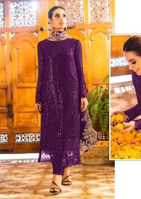 Pakistani Maaria A Premium Heavy Faux Georgette Suit With Embroidery And Sequence Work Pakistani Suit Purple Color DN 1193