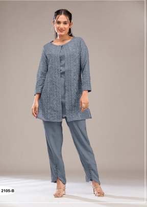 Pakistani Readymade Suit In Faux Georgette With Rich Embroidery Grey Color DN 2105