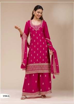 Palazzo Suit Blooming Georgette With Heavy Embroidery Sequence Work Pink color DN 3104