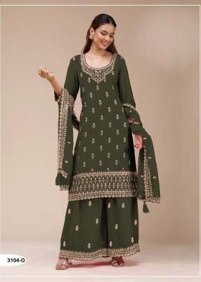 Palazzo Suit Blooming Georgette With Heavy Embroidery Sequence Work Mehendi color DN 3104