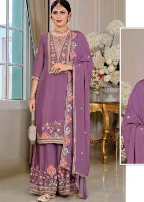 Palazzo Suit Heavy Chinon With Embroidery Sequence Work And Diamond Work  Lavender Color DN 1188