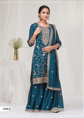 Palazzo Suit Vichitra with Heavy Embroidery Sequence Work Teal Blue Color DN 2102