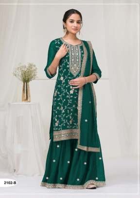 Palazzo Suit Vichitra with Heavy Embroidery Sequence Work Green Color DN 2102