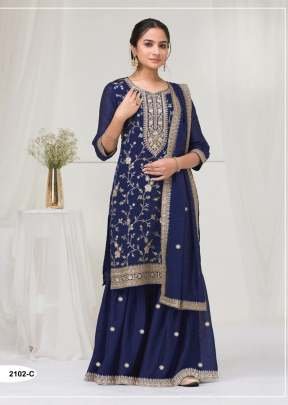 Palazzo Suit Vichitra with Heavy Embroidery Sequence Work Navy Blue Color DN 2102