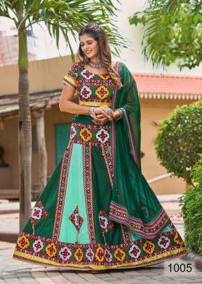 Panghat Vol 1 Designer Party Wear New Navratri Lehenga Choli Green And Sky Color DN 1005