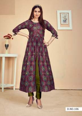 Pari Vol 3 14 Kg Rayon Print Fancy Long Kurtis Wine Color DN 106