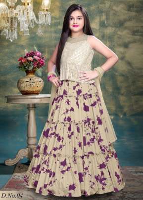 Party Wear Designer Poly Reyon With Mirror Work Kids Lehenga Choli Chiku Color DN 04