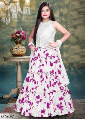 Party Wear Designer Poly Reyon With Mirror Work Kids Lehenga Choli White Color DN 02