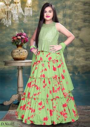 Party Wear Designer Poly Reyon With Mirror Work Kids Lehenga Choli Perrot Color DN 05