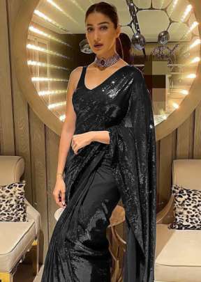 Party Wear Fancy Georgette Sequence Work Designer Bollywood  Saree Black Color
