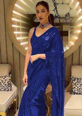 Party Wear Fancy Georgette Sequence Work Designer Bollywood  Saree Blue Color