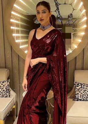 Party Wear Fancy Georgette Sequence Work Designer Bollywood  Saree Maroon  Color