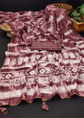 Plant Pure Soft Cotton Fabric And Batik Print With Beautiful Heavy Zari Work Saree Brown Color