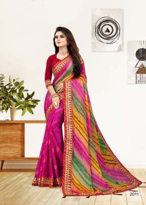 Pooja Half Bandhni Fully Gota Worked Border Moss Chiffon Saree Multi Color DN 2011