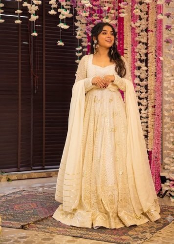 Premium Designer Anarkali Suit Fox Georgette With Heavy multi Thread Embroidered Work Off-White LFH TD DN 6141