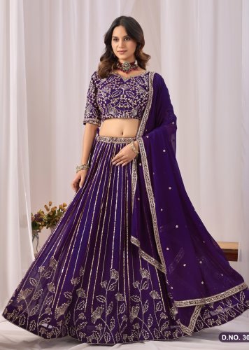 Premium Designer Lehenga Choli Faux Georgette  With Heavy Embroidery Work Purple Color DN 3042