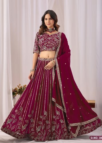 Premium Designer Lehenga Choli Faux Georgette  With Heavy Embroidery Work Wine Color DN 3044