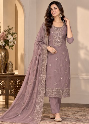  Premium Designer Salwar Suit Taneriya  Chiffon With Heavy Embroidered Roll Sequence Work Dusty Purple Color DN 8101