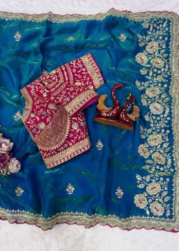 Premium Designer Saree Soft Space Silk Premium Heavy Embroidery Work With Blue Color LFH NC DN 5519
