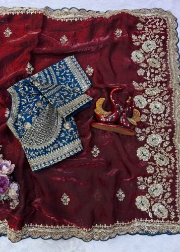 Premium Designer Saree Soft Space Silk Premium Heavy Embroidery Work With Maroon Color LFH NC DN 5519