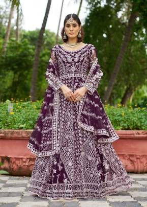 Premium Exclusive Festive Wear Pure Butterfly Net With Full Diamond Handwork Anarkali Gown Purple Color DN 3104