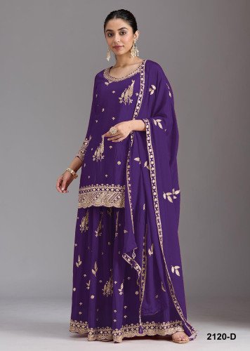 Premium Heavy Chinon Sequence Embroidered Designer Palazzo Suit DN 2120 Purple Color