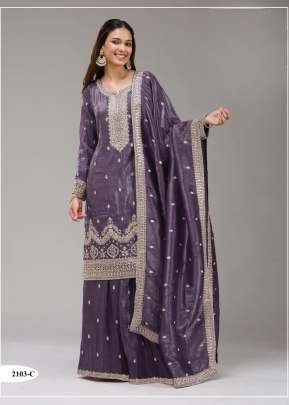 Premium Product Fancy Gold Crush With Heavy Embroidery Work And Sequence Work Palazzo Suit Lavender Color DN 2103