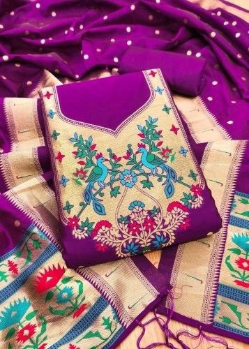 Premium Pure Zari Soft Banarasi Silk Suit Dress Material In Purple Color