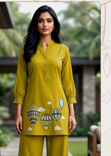 Premium Trending Embroidery Work Heavy Dabbu cotton Co Ord Set Green Color