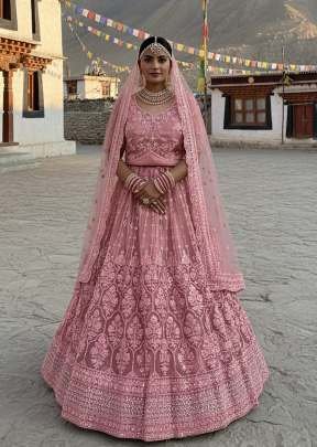Premium Wedding Lehenga Choly Pure Butterfly Net With Embroidery Work And Diamond Work Dusty Pink Color SN DN 7101