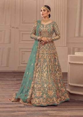 Presenting Bridal Anarkali Gown Boutique Collection With Heavy Butterfly Net Embroidery And Full Diamond Work  Sky Color DN 1084