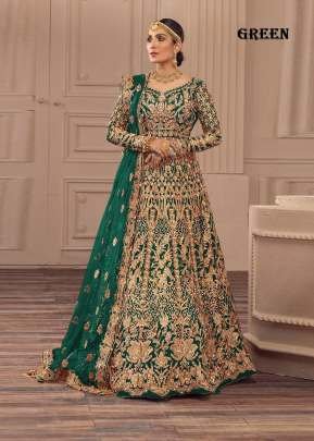 Presenting Bridal Anarkali Gown Boutique Collection With Heavy Butterfly Net Embroidery And Full Diamond Work  Green Color DN 1084