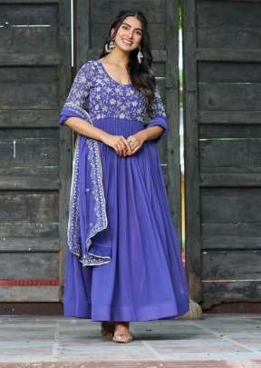 Presenting Designer Anarkali Gown Faux Blooming With Embroidery Beads And Sequence Work Purple Color KA DN 1204