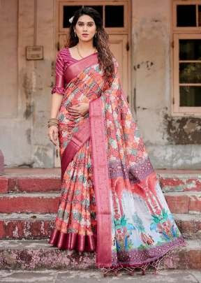 Presenting Graceful Tussar Silk With Stunning Floral And Peacock Hand Painted Print With Traditional Touch Saree Multi Color DN 1057