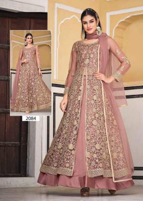 Pure Butterfly Net With Heavy Coding Work And Stone Work Anarkali Gown Peach Color SN DN 2084