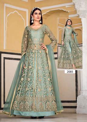 Pure Butterfly Net With Heavy Coding Work And Stone Work Anarkali Gown Light Pista Color SN DN 2085