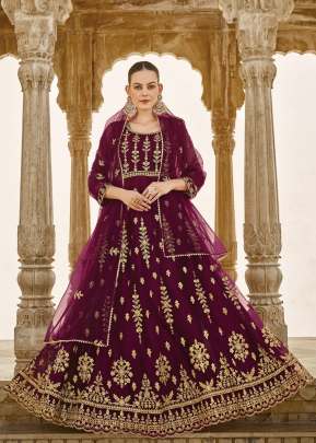 Pure Butterfly Net with Heavy Embroidery work Party Wear Suit Wine Color DN 3026