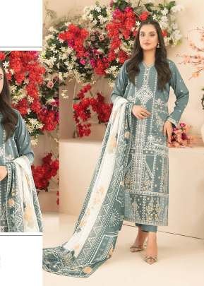 Pure Cambric Cotton With Embroidered Sequence And Multi Thread Work Pakistani Suit Teal Green Color DN 917