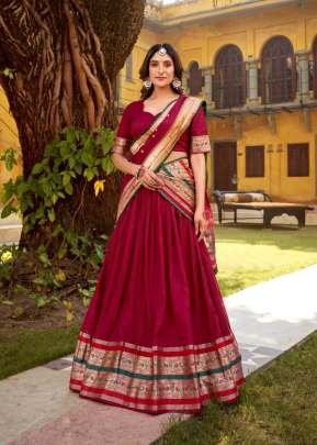 Pure Chanderi Paithani Lehenga Choli With Elegant Traditional Zari Weaving Maroon Color DN 1903