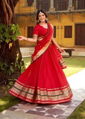 Pure Chanderi Paithani Lehenga Choli With Elegant Traditional Zari Weaving Rich Red Color DN 1903