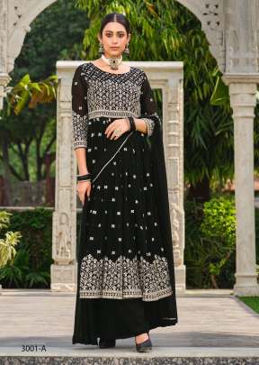 Pure Faux Georgette  Sequence Work Readymade Salwar Suit Black Color DN 3001